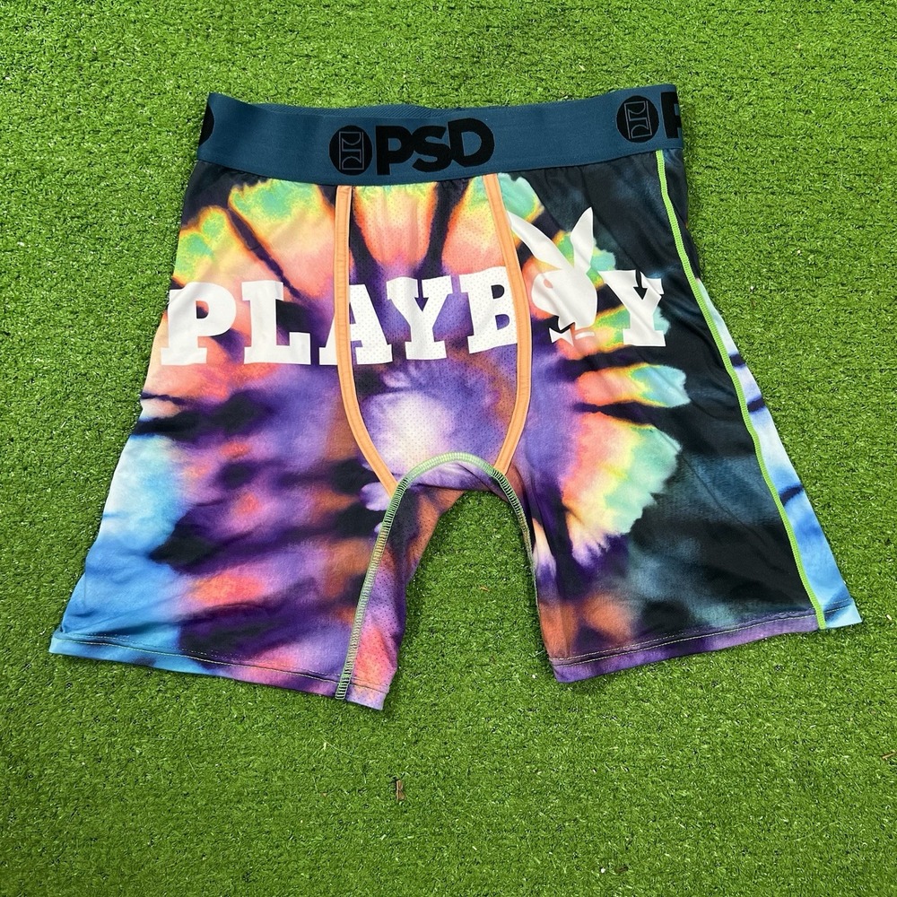 PSD x Playboy Men's Boxer Brief Underwear Med Purple Tie Dye Graphic Print Bunny